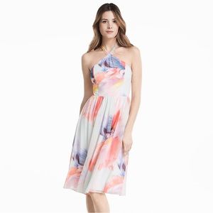 WHBM Chiffon Watercolor Print Halter Dress